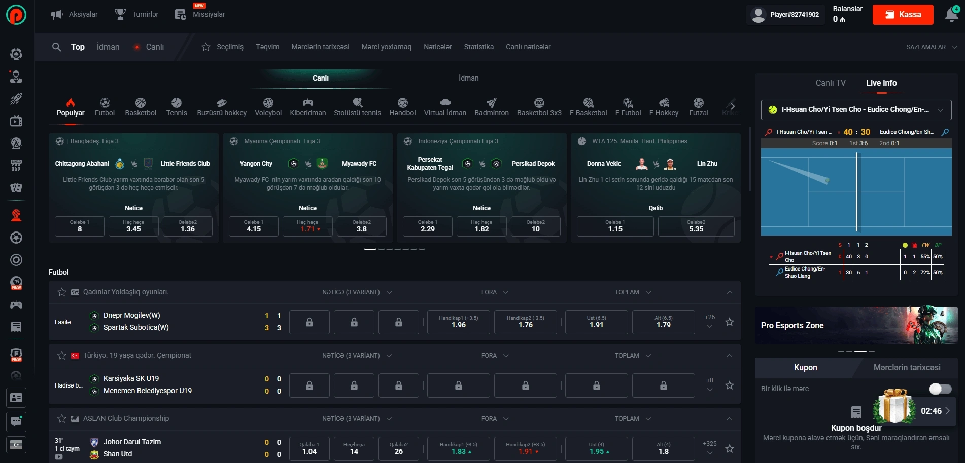 Pinup AZ Casino – idman mərcləri bölməsi